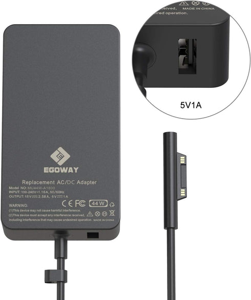 E EGOWAY Surface Pro Charger Power Adapter 44W Compatible with Surface Pro X Pro 7 Pro 6 Pro 5 Surface Laptop 3 2 1 Surface Book and Surface Go wi...