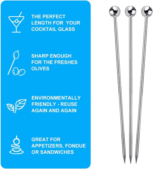 15PCS Cocktail Picks for Drinks, Stainless Steel Cocktail Toothpicks, Reusable Cocktail Skewers, Garnish Picks Bloody Mary Skewers, Metal Martini ...