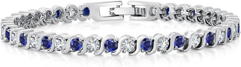Gem Stone King 3MM Simulated Blue Sapphire and Sparkling White Cubic Zirconia Tennis Bracelet for Women | 4.50 Cttw | Size 7 Inch | Choice of Colo...