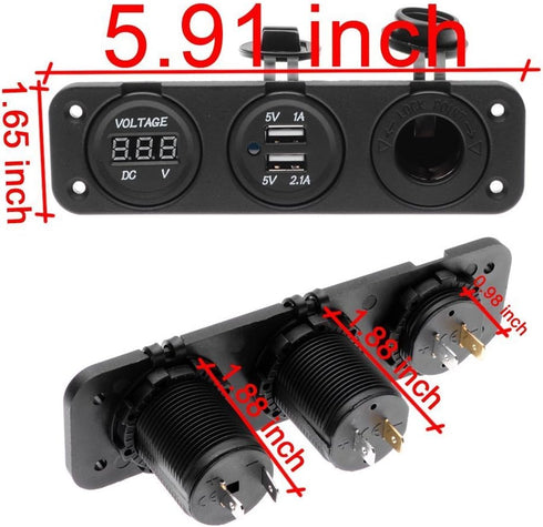 Cllena Triple Function Dual USB Charger + Blue LED Voltmeter + 12V Outlet Socket Panel Jack Marine for Digital Devices Mobile Phone Tablet...