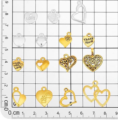 PH PandaHall 150 Pcs 15 Styles Heart Charms, Alloy Heart Pendants Tibetan Style Thank You Charms for Jewelry Earring Bracelet Necklace Pendant Mak...