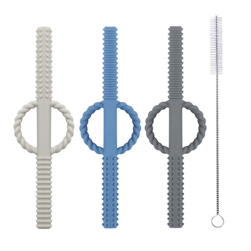 YAPROMO Silicone Baby Teether Tubes for Infants with Nursing Biting Chewing - 3 Pack 3 Pcs-Blue&Beige&Grey...