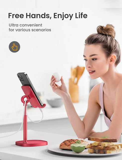 LISEN Cell Phone Stand,Angle Height Adjustable Stable Cell Phone Stand for Desk,Sturdy Aluminum Metal Phone Holder (Red)......