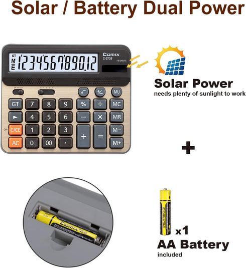 Comix Desktop Calculator, Large Computer Keys, 12 Digits Display, Champaign Gold Color Panel, C-2735...