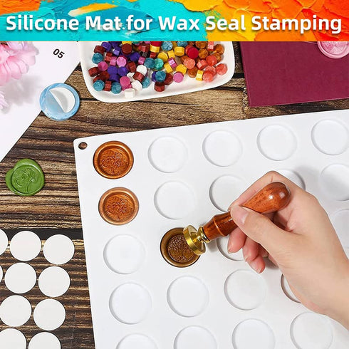 Wax Seal Silicone Mat for Wax Sealing Stamp, 30 Cavity Wax Seal Molds with 300Pcs Removable Sticky Adhesive Dots for DIY Craft Adhesive Waxing Sta...