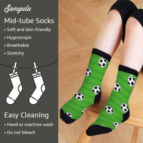 Soccer Crew Socks for Woman Size 6-8 Green Field Ball Sport Cartoon Girls Socks...