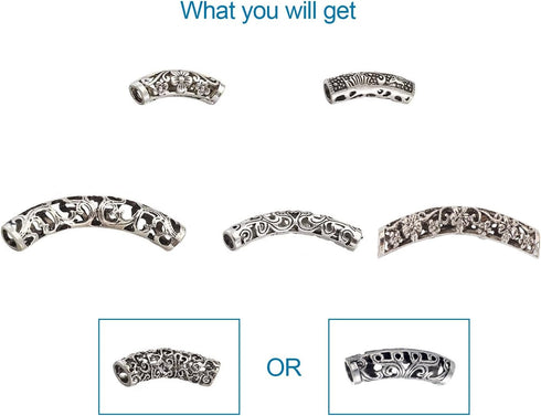 KISSITTY 30pcs/Box Antique Silver Filigree Long Curved Noodle Tube Spacer Beads 24~48mm for DIY Jewelry Making...