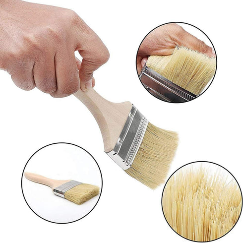 3 Pcs Flat Chip Paint Brush Wooden Stencil Natural Bristle Paintbrush for Wall Painting Waxing Stains Oil Wax Varnishes Glues Stain...