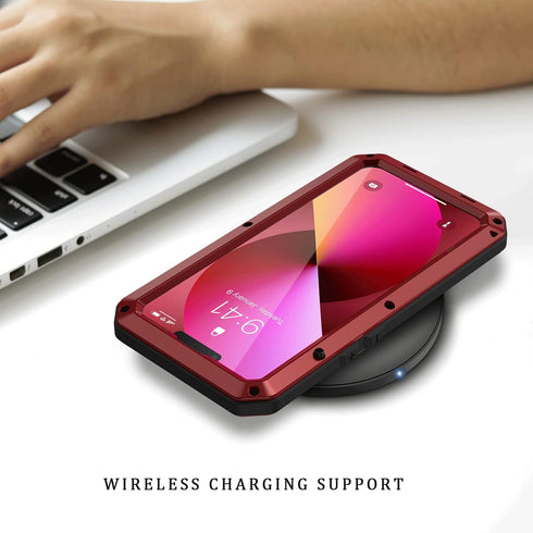 Lanhiem for iPhone 13 Metal Case, Heavy Duty Shockproof Tough Rugged Case with Built-in Glass Screen Protector, 360 Full Body Protective Cover for...