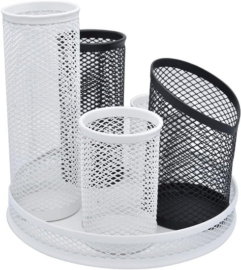 360-Degree Rotating Multi-Functional Pen Holder, 5 Compartments Large Storage Capacity Mesh Desk Organizer, Spinning Desk Office Supplies Storage,...