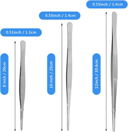 Adecco LLC Stainless Steel Tongs tweezer with precision serrated tips for sea food (8" 10" 12")...