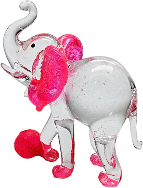 Garden Deco Glow in The Dark Pink Elephant Kick Football Hand Blown Art Glass Figurine Ornament Sculpture...