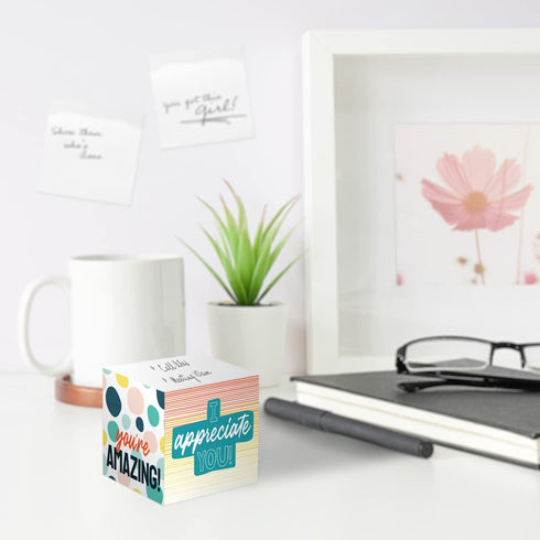 Modern Appreciation Sticky Note Cube / 600 Sheets / 2.75" Motivational Memo Block Printed On 4 Sides/Colorful Empowering Messages/Made in USA...