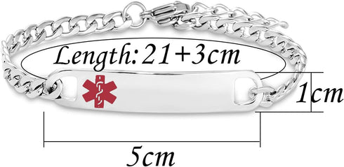 Red Medical Alert Bracelet for Women Men Emergency First Aid Health Alert Engraved Adjustable Stainless Steel Chain Bracelets...