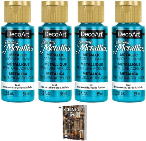 DecoArt Dazzling Metallics Americana Acrylic Paint - 4 Pack Teal Craft Metallic Acrylic Paint - Multi Surface Iridescent Acrylic Paint Set for Art...