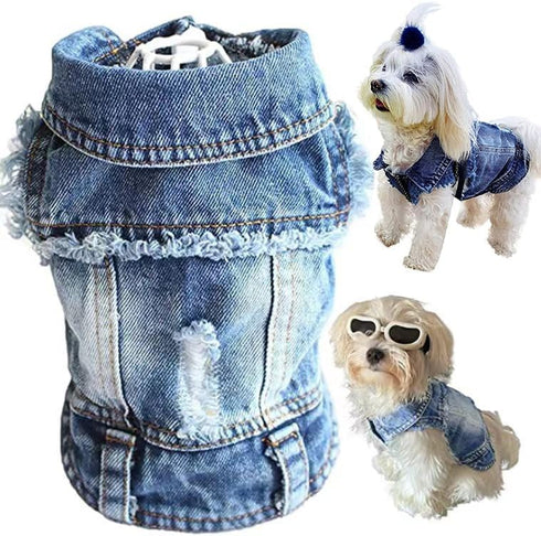 Cute Dog Jean Jacket, Cool Blue Pet Denim Coat Costume, Fashion Dog Puppy Clothes T-Shirt, Classic Soft Lapel Vests Comfort Pets Apparel for Small...