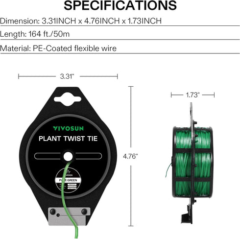 VIVOSUN 164 Feet (50m) PE-Coated Twist Ties, Garden Plant Ties with Cutter for Gardening, Outdoor Garden Twine Reuseable for Climbing Supporting P...