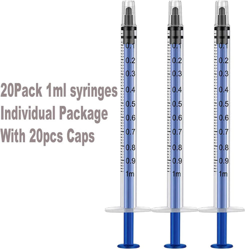 20Pcs Syringe Blunt Tip Needle and Cap - 1ml Syringes 14ga 16ga 18ga 20ga Blunt Needles- Oil or Glue Applicator...