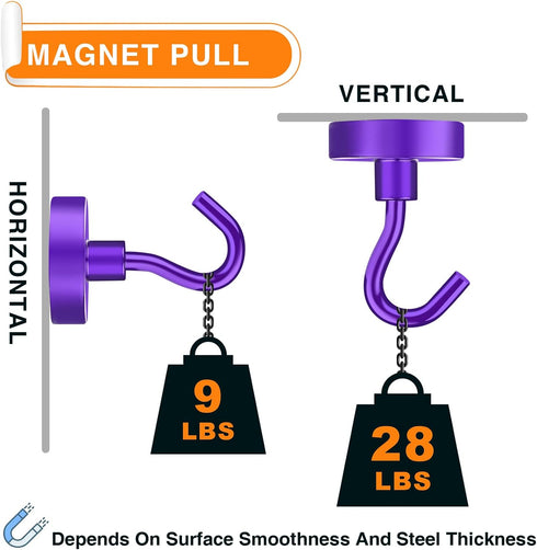 MIKEDE Magnetic Hooks Heavy Duty, 28LB+ Strong Magnets with Hook for Fridge, Neodymium Extra Strength Industrial Hooks for Hanging, Magnetic Hange...