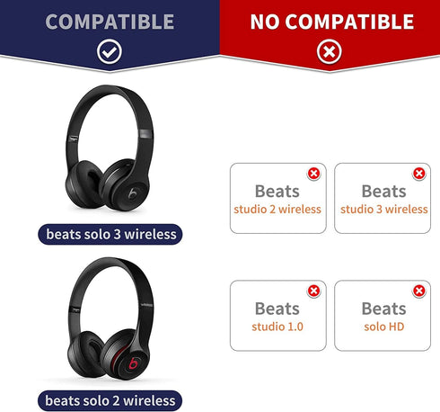 Solo3 Ear Pads Cushions Replacement for Beats Solo 2 & Solo 3 Wireless On-Ear Headphones, Ear Cushions Memory Foam Earpads with Soft Protein Leath...