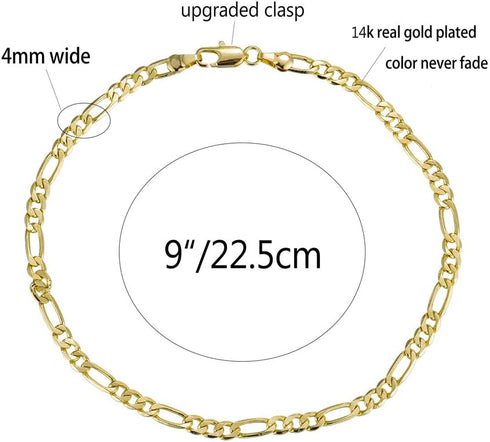 Gold Anklet Bracelets for Women Men 14K White Gold Plated Cuban Link Herringbone Paperclip Figaro Chain Ankle Bracelets for Women...