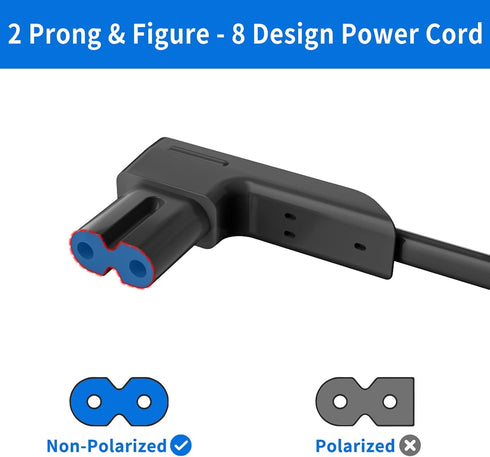 Pair of 1.15Ft Short Power Cord for Sonos One/One SL/Play 1 Speaker Power Cable with 90 Degree Angle - 2 Prong Power Cable Replacement Cord for So...