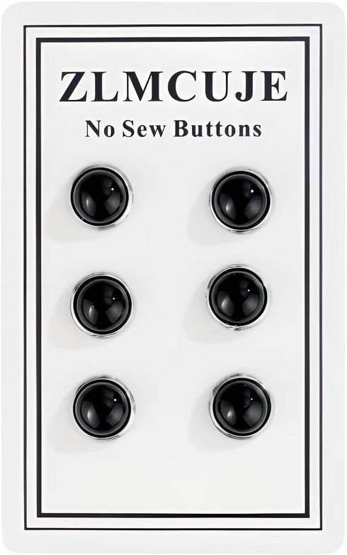 6 Pcs Mini No Sew black Buttons Brooch Pins Cover up Buttons Fasteners Detachable Reusable Multi-purpose for Clothes(Black10mm)...