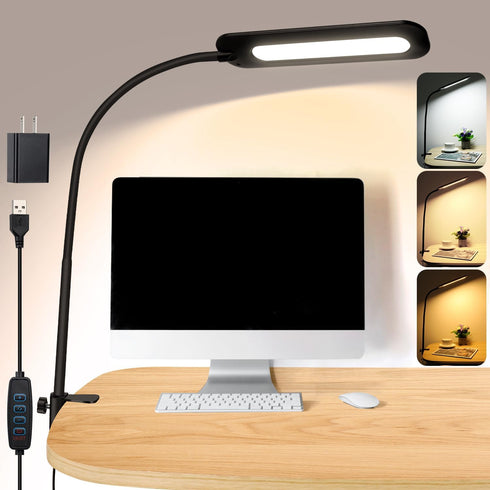LED Desk lamps with Clamp for Home Office,High Brightness,3 Color Temperatures and Dimmable Clip On Desk Light,Flexible Gooseneck Desk Lamp with U...