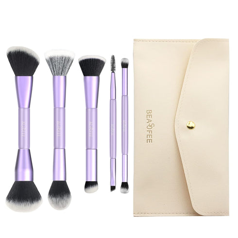 Makeup Brushes Premium Synthetic Foundation Powder Concealers Eye Shadows Makeup 5 Pcs Brush Set with Cosmetic Bag(Purple)...