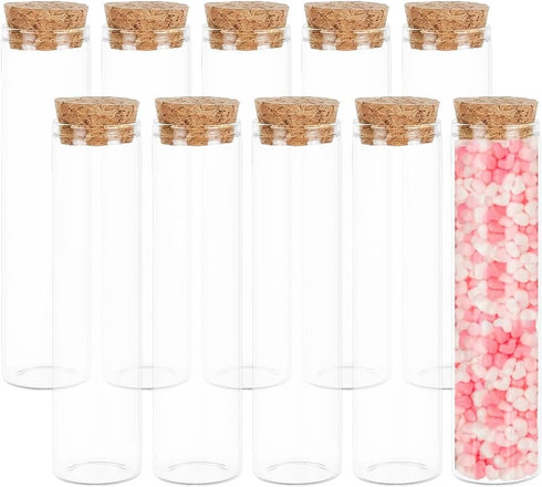 BENECREAT 10 Pack 60ml Glass Test Tube with Cork Stopper Clear Flat Mini Glass Bottles Jars for Wedding Party Favors, Candy, Spices, Beads, Mother...