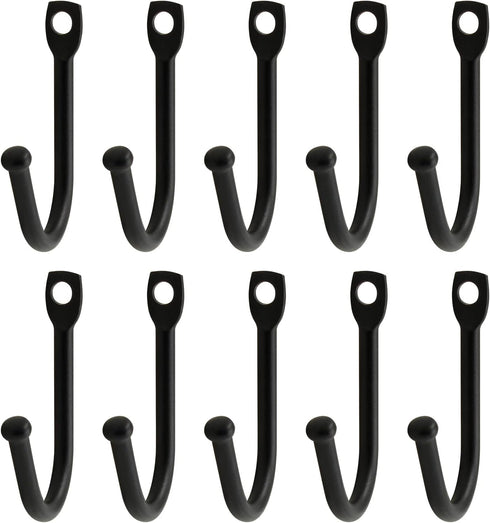 10 Pcs Black Single Prong Wrought Iron Hooks with Screws, Decorative Colonial Wall Hooks for Keys, Hats, Clothes, Towels...