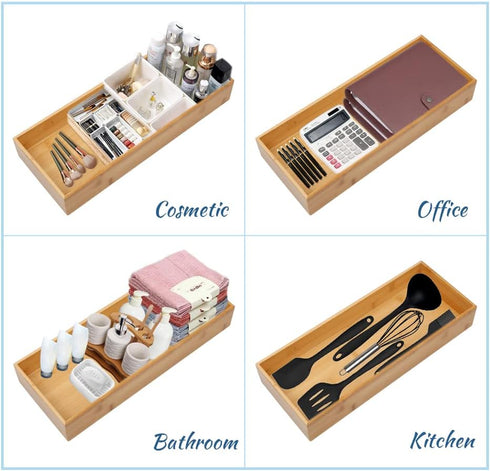 Bamboo Drawer Organizer - Kitchen Utensil Organizer Silverware Tray Cutlery Holder?Office Desk Supplies and Accessories (12x5.9x2.6 inch)...