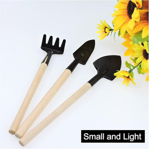Andiker Mini Gardening Tools, 3pcs Portable Garden Hand Tools Set, Miniature Gardening Rake Trowel and Shovel for Seedlings, Bonsai, Succulents, H...