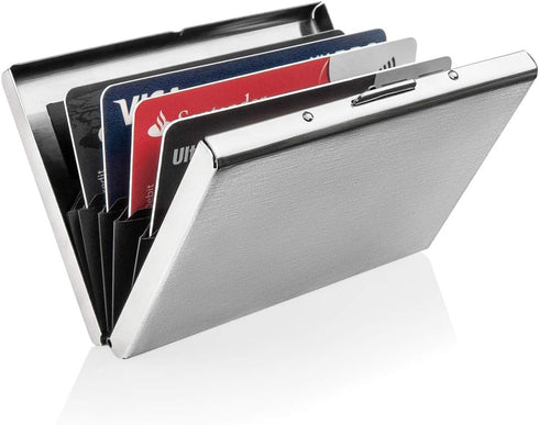SCYORK Rfid Blocking Stainless Steel Card Holder Case,Ultra-slim Metal Brushed Steel RFID Blocking Wallet, Slim Anti-Scan Contactless Keyless Cred...