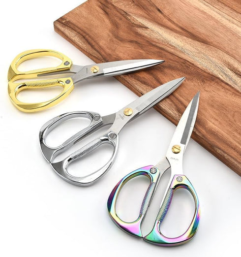 8Inch Household Kitchen Scissors, Food Shears or Ribbon Cutting Stainless Steel Scissors- all Purpose Scissors Steel Blades gardening tools for he...