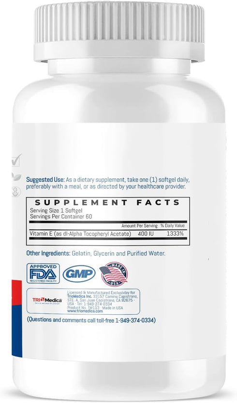 Trio-E 400 IU Vitamin E (400 IU) dl-Alpha, Dietary Supplement for Antioxidant Health & Immune System, 60 Softgels...