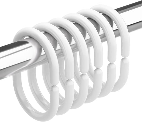 Amazer White Shower Curtain Hooks Rings, 24 Pcs Plastic Shower Curtain Rings, Plastic Shower Curtain Hooks for Bathroom Shower Rod, White Shower H...