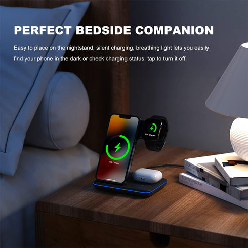 Minthouz 3 in 1 Wireless Charger, 18W Fast Wireless Charging Station for Multiple Devices Apple Watch, AirPods, Wireless Charger Stand Compatible ...