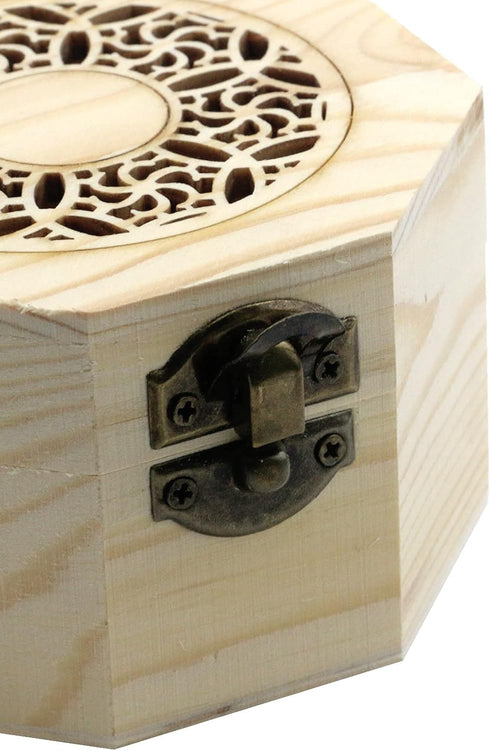 MY MIRONEY 3.7" x 2.4" Unfinished Wooden Box with Hollow Carved Pattern Lid Octagon Unpainted Wood Box Jewelry Box DIY Storage Case with Hinged Li...