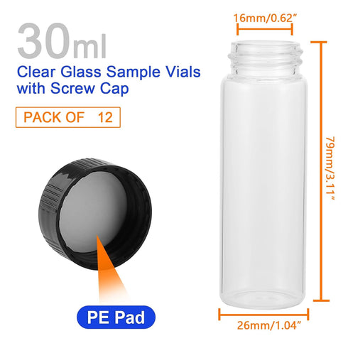 12PCS 30ml Glass Sample Bottles Small Vials with Plastic Screw Cap Container Sample Vial...