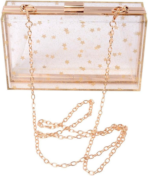 Women Acrylic Transparent Gold star Evening Bags Purses Clutch Vintage Banquet Handbag (Transparent)...