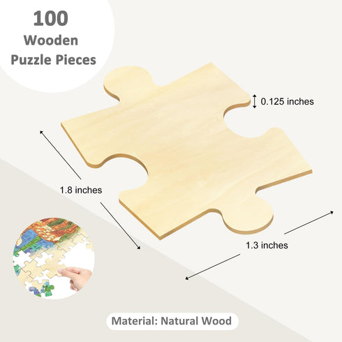 100 Blank Wooden Puzzle Pieces, Unfinished Freeform Jigsaw Puzzle Pieces for Crafts & DIY, Each Piece is 1.8x1.3 Inches to Draw on, Natural Wood P...