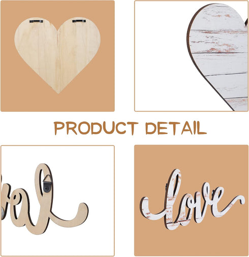 3 Pcs Wooden Hearts Decor Heart Wooden Sign Rustic Hanging Love Plaque for Wall Home Farmhouse Living Room Bedroom Gifts(White)...