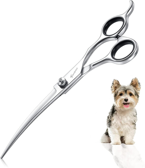 7.0" Curved Dog Grooming Scissors Professional Curved Scissors for Pets 6CR Stainless Steel Pet Grooming Scissors with Safe Round Tips,Pets Groomi...