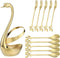 AnSaw Gold Swan Base Holder Set with 10 Pcs 4.7" Mini Leaf Teaspoons & Dessert Forks - Perfect for Appetizers,Salads,Cakes,Fruits,Cocktails,Tea,Es...