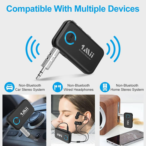 1Mii Bluetooth 5.0 Music Receiver for Car/Home Stereo, Aux Bluetooth Adapter for Car with Volume Control Supports Hands Free Calls, 16H Battery Li...