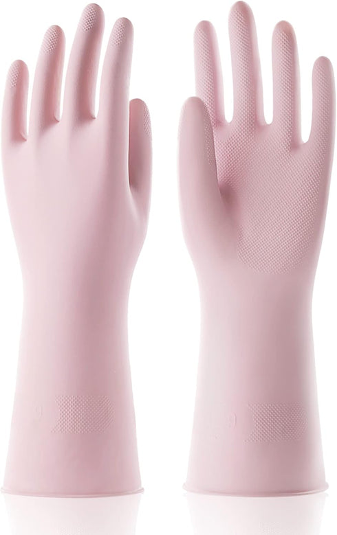 COOLJOB Small Reusable Rubber Dishwashing Cleaning Gloves for Kitchen Bathroom, Non-Slip Grippy Long Dish Washing Gloves with Flocked Cotton Liner...