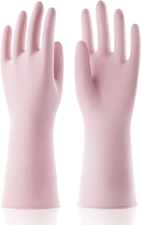 COOLJOB Large Reusable Rubber Dishwashing Cleaning Gloves for Kitchen Bathroom, Non-Slip Grippy Long Dish Washing Gloves with Flocked Cotton Liner...