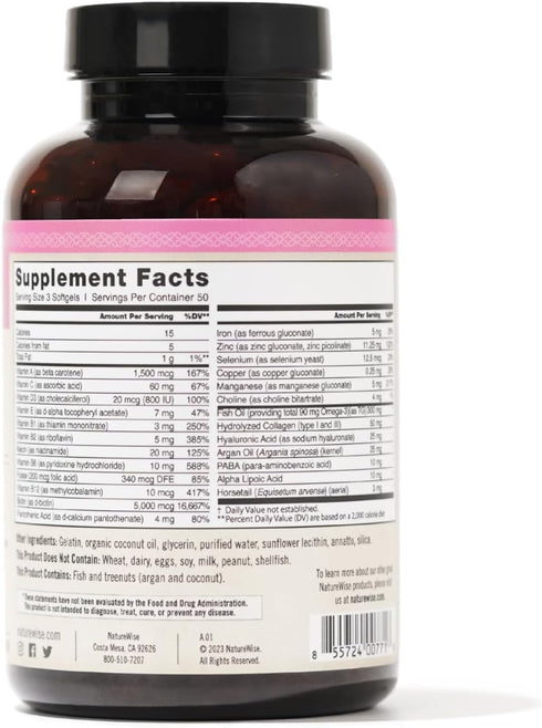 NatureWise Hair Skin and Nails Vitamin, Biotin 5000mcg w/Hyaluronic Acid, Multivitamin for Women w/Vitamin C, Vitamin B Complex, Vitamin D, A, E -...