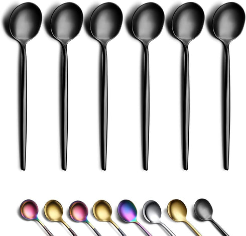 Black Coffee Spoons Set of 6, Kyraton Stainless Steel 5.1" Titainium Plating Demitasse Spoons, Tiny Espresso Spoons, Small Mini Coffee Spoons, Dis...